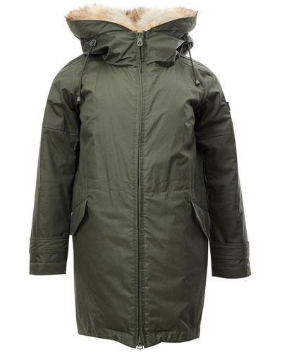 Peuterey Green Quilted Parka Jacket With Removable Fur Collar
