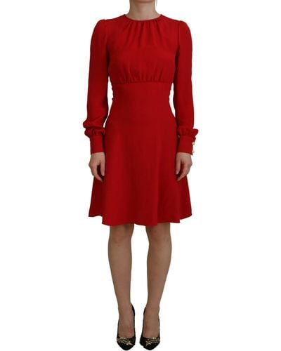 Dolce & Gabbana Elegant Silk A-Line Knee Length Dress - Red