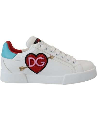 Dolce & Gabbana Leather Sneaker Portofino Logo Heart Shoes - Black