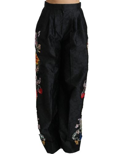 Dolce & Gabbana Dolce Gabbana Black Brocade Floral Sequined Beaded Pants
