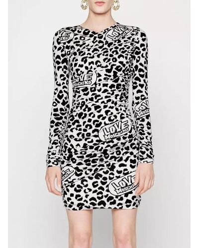 Love Moschino Chic Viscose-blend Leopard Print Mini Dress - White