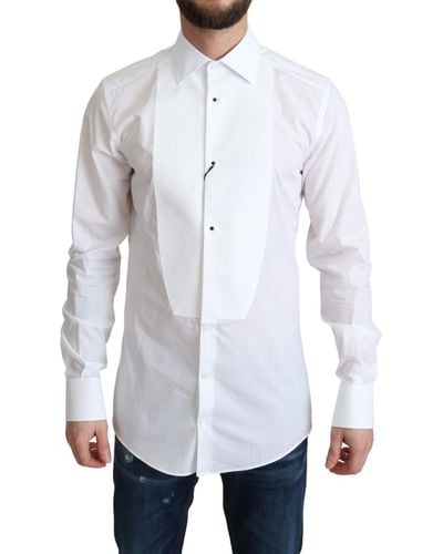 Dolce & Gabbana Dolce Gabbana Bib Cotton Poplin Formal Shirt - White