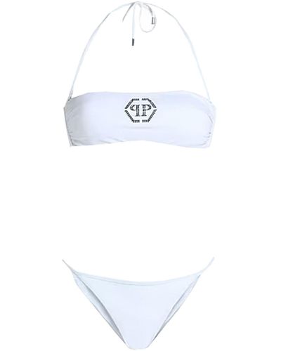 Philipp Plein Bandeau Bikini In With Crystal Logo - White