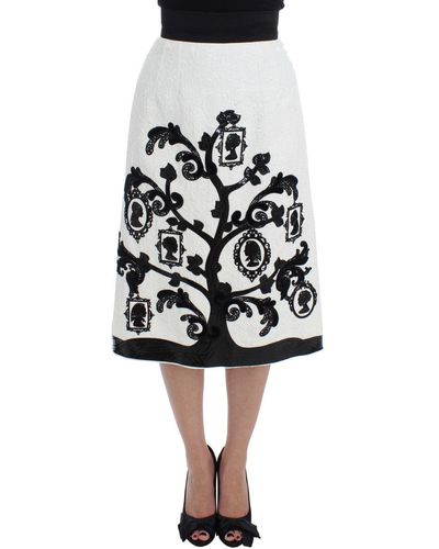 Dolce & Gabbana Dolce Gabbana White Floral Brocade Family Tree Skirt - Black