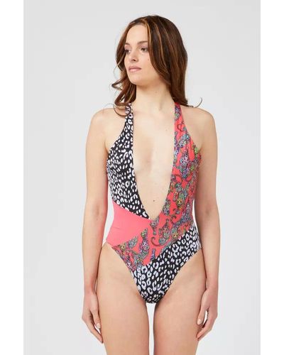 Custoline Fuchsia Patterned Swimsuit With Chic Neckline - Pink