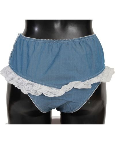 Ermanno Scervino Cotton Lace Slip Denim Bottom Underwear - Blue