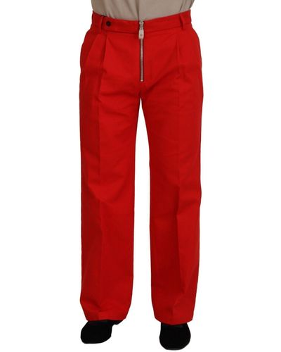Dolce & Gabbana Red Straight Fittrousers Cotton Pants