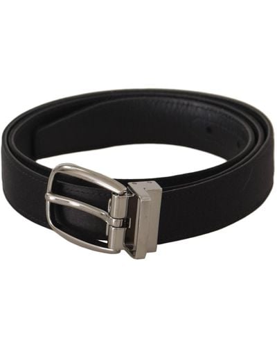 Dolce & Gabbana Calf Leather Silver Logo Metal Buckle Belt - Black