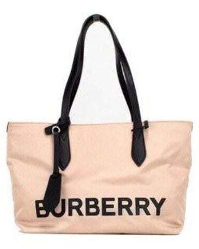 Burberry Small Rose Logo Branded Econyl Nylon Tote Shoulder Handbag Purse - Natural