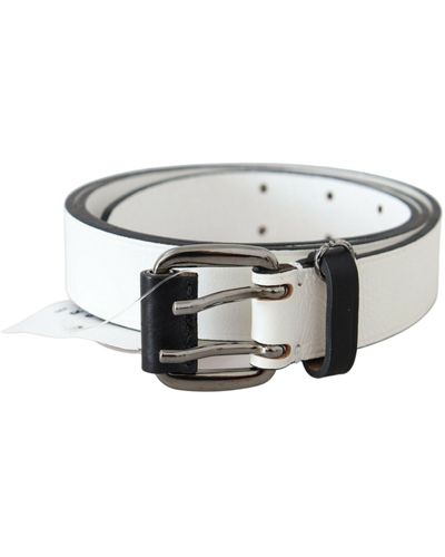 CoSTUME NATIONAL White Genuine Leather Silver Buckle Waist Belt - Black