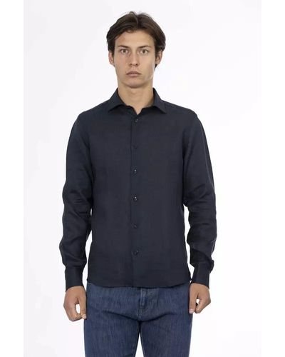 Baldinini Sleek Linen Slim Shirt For - Blue
