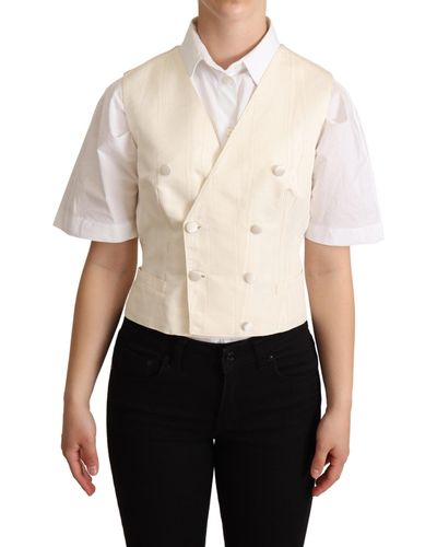 Dolce & Gabbana Beige Silk Sleeveless Waistcoat Vest - White