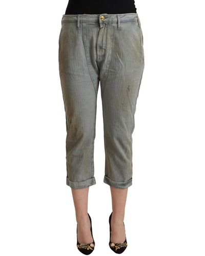 CYCLE 100% Cotton Mid Waist Skinny Cropped Trousers - Grey