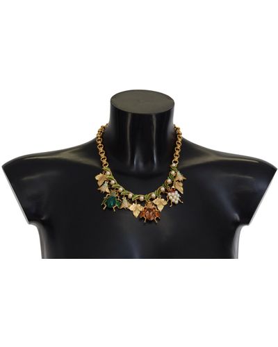 Dolce & Gabbana Crystal Bug Charm Pendant Statement Necklace - Black
