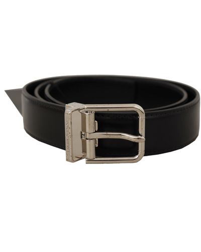 Dolce & Gabbana Calf Leather Silver Tone Metal Buckle Belt - Black