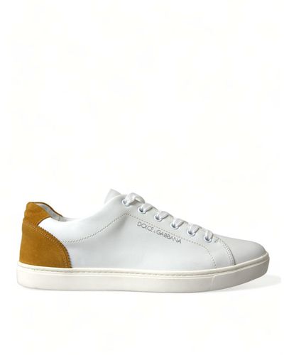 Dolce & Gabbana Yellow Suede Leather Low Top Sneakers Shoes - White