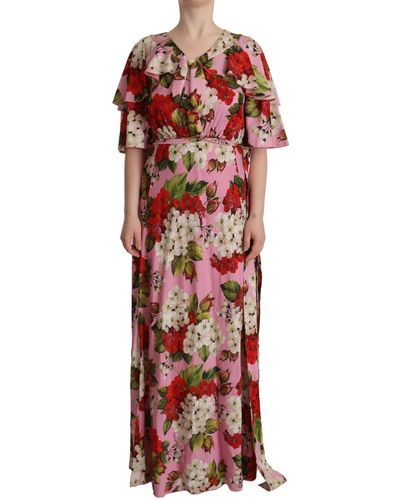 Dolce & Gabbana Pink Floral Silk Stretch Gown Maxi Dress