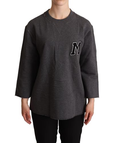 Dolce & Gabbana Dark Gray Embroidered Logo Pullover Sweater