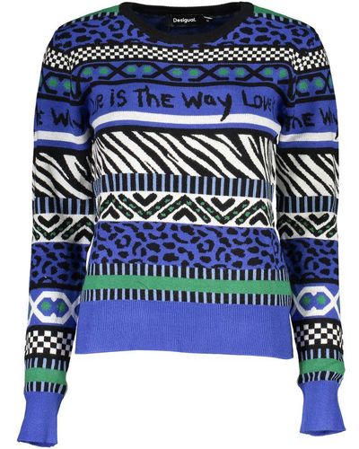 Desigual Elegant Crew Neck Sweater With Contrast Details - Blue