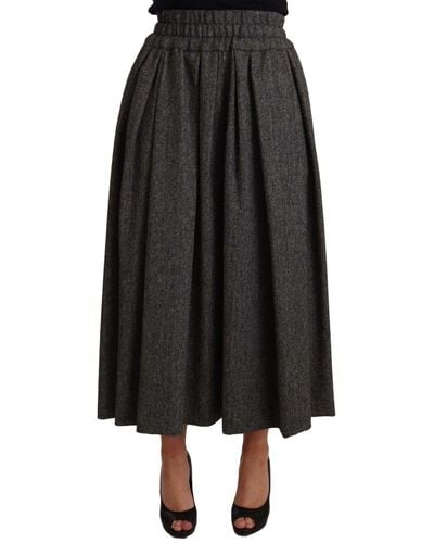 Dolce & Gabbana Elegant A-Line Midi Wool Skirt - Black