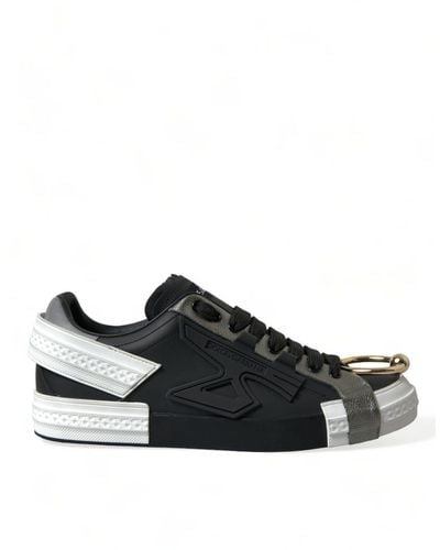 Dolce & Gabbana Leather Portofino Low Top Sneakers Shoes - Black