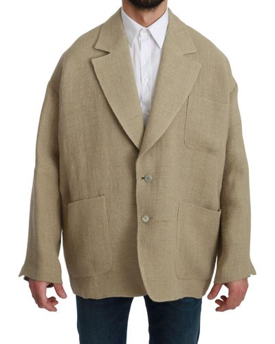 Dolce & Gabbana Beige Jacket Coat Jute Blazer Coat - Natural