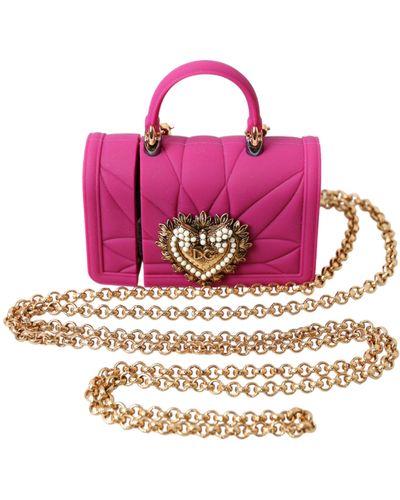 Dolce & Gabbana Pink Silicone Devotion Heart Bag Gold Chain Airpods Case