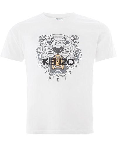 KENZO White Cotton T-shirt With Tiger Print