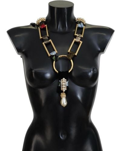 Dolce & Gabbana Elegant Brass Pearl Statement Necklace - Black