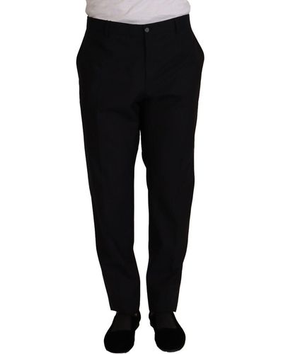 Dolce & Gabbana Elegant Dark Wool Silk Tuxedo Pants - Black