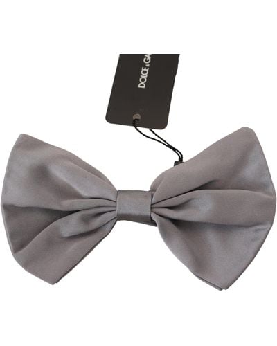 Dolce & Gabbana Bow Tie Men Silver Gray Silk Adjustable Neck Papillon