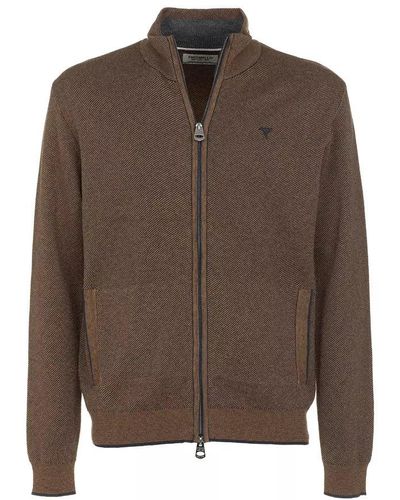 Fred Mello High Collar Wool-Cotton Knit Sweater With Zipper - Brown