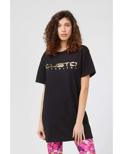 Custoline Chic Oversized Cotton Tee With Statement Front Print - Black