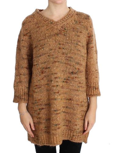 Pink Memories Memories Chic Oversize Knitted V-Neck Sweater - Brown