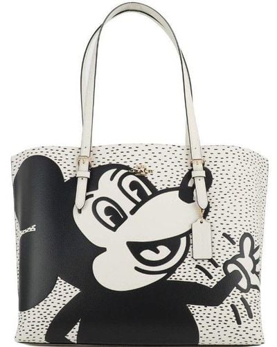 COACH (C6978) Mickey Mouse X Keith Haring Mollie Large Leather Shoulder Tote Bag - Black