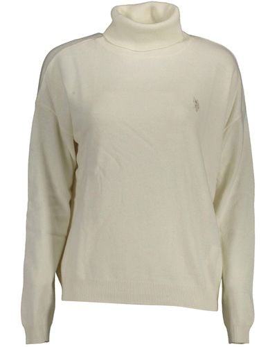 U.S. POLO ASSN. Elegant Turtleneck Sweater With Embroidered Logo - Natural