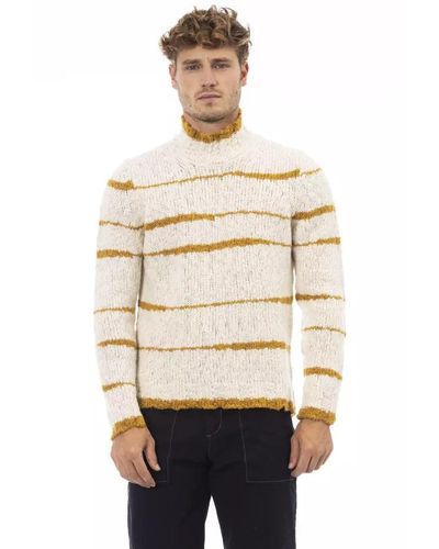 Alpha Studio Mock Neck Sweater With Long Sleeves - Natural