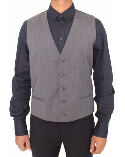 Dolce & Gabbana Gray Wool Stretch Dress Vest Jacket Blazer
