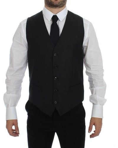 Dolce & Gabbana Gray Wool Silk Dress Vest Gilet Weste - Black