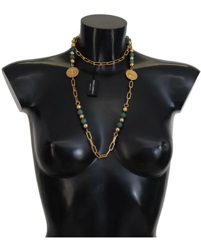 Dolce & Gabbana Elegant-Plated Gemstone Necklace - Black