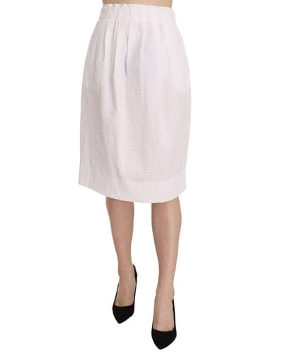 L'Autre Chose Jacquard Plain Weave Stretch Midi Skirt - White