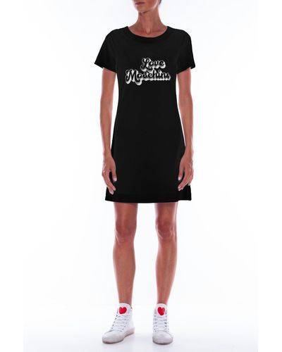 Love Moschino Chic Logo Cotton T-Shirt Dress - Black