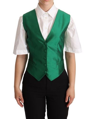 Dolce & Gabbana Silk Satin Sleeveless Waistcoat Vest - Green
