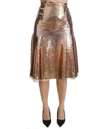 Dolce & Gabbana Dolce Gabbana Gold Sequined High Waist Midi Skirt - Metallic
