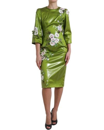 Dolce & Gabbana Floral Elegance Midi Sheath Dres - Green