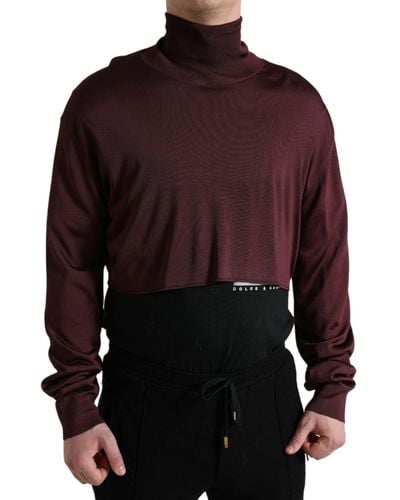 Dolce & Gabbana Maroon Viscose Turtleneck Pullover Sweater - Red