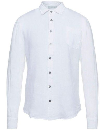 Alpha Studio Chic White Linen Shirt - Blue