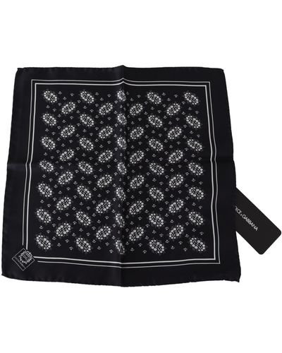 Dolce & Gabbana Black Patterned Square Scarf Silk Handkerchief