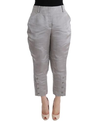 Ermanno Scervino Silk Cropped Casual Pants - Gray