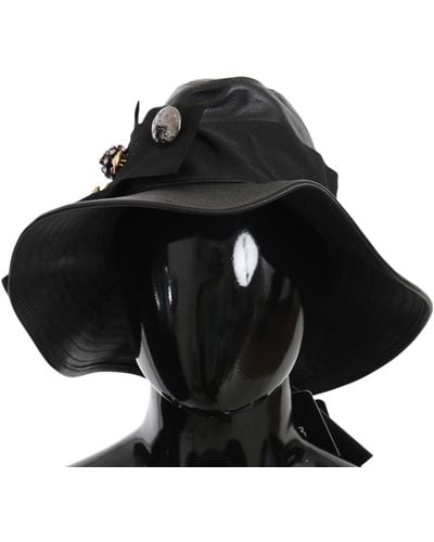 Dolce & Gabbana Dolce Gabbana Leather Dg Coin Crystal Wide Brim Hat - Black